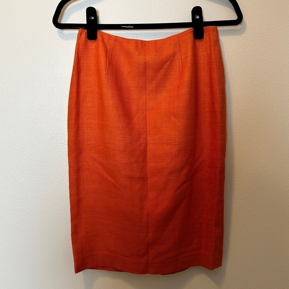 Kay unger women’s size 2 100% silk pencil skirt orange chenille knee length - Picture 1 of 3